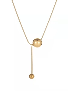 Collier en Y doré minimaliste doté de billes polies et d'un pendentif barre élégant