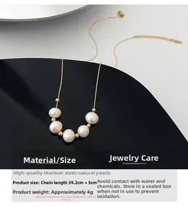 Spécifications de taille pour collier en acier titane avec cinq perles naturelles