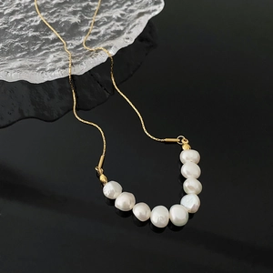 Collier Künstliche Perles Acier Titane Plaqué Or Réel Minimaliste Géométrique Künstliche Perle Naturelle Chaîne Clavicule Femmes
