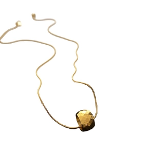 Titanium gold snake chain necklace with faceted geometric bead pendant for women
