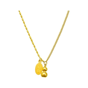 Golden titanium steel bead chain bracelet featuring lucky gourd and coin pendants