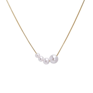 Elegant gold titanium necklace with gradient natural pearls on a sleek box chain