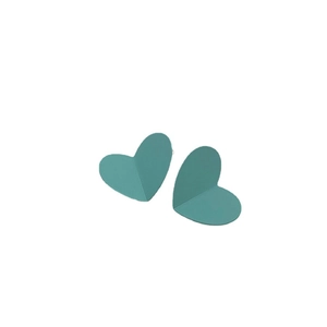 Minimalist mint green matte heart earrings with a 3D folded geometric metal design