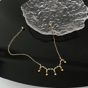 Stainless Steel V Shape Anklet Gold Plated Geometric Hanging Round Beads Adjustable Minimalist Foot Jewelry For Women
