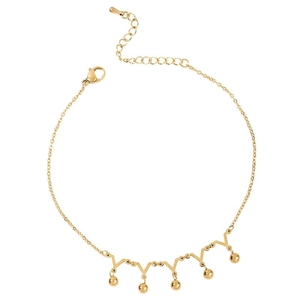 Gold crown anklet for women with five sphere charms and adjustable lobster clasp