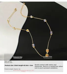 Detail of titanium steel necklace with colorful crystal beads and size specifications