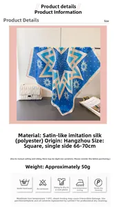 Detail of square silk scarf showing vintage geometric star pattern and satin texture