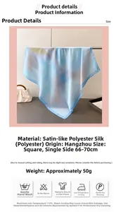 Detail view of square gradient silk scarf in blue and white faux silk satin material