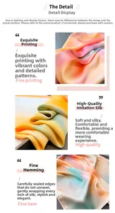 Detailed macro view of exquisite gradient printing and fine hemming on faux silk scarf