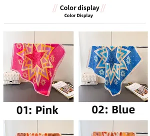 Detail showing vintage geometric star pattern silk scarves in pink and blue colors
