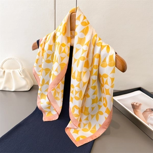 Square Scarf Faux Satin Polyester Geometric Print Satin Bandana Neck Head Wrap For Women Lightweight Elegant Fashion