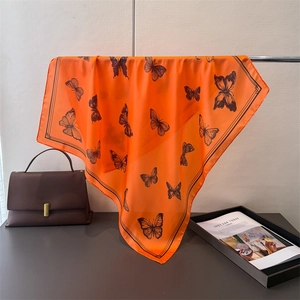 Elegant Butterfly Print Square Scarf Imitation Satin Satin Versatile Shawl Headscarf Fashion Accessory For Women
