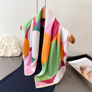 Elegant Geometric Print Faux Satin Square Scarf Satin Color Block Head Scarf Chic Neckerchief Fashion Accessory Women