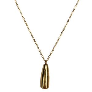 Collier avec pendentif flacon de parfum doré poli en acier inoxydable sur fond blanc
