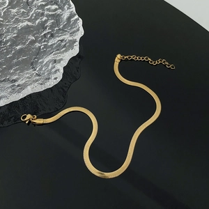 Anklet For Women Titanium Steel Gold Plated Flat Snake Chain Herringbone Minimalist Adjustable Jewelry