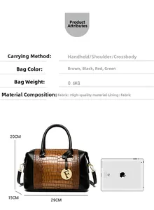Brown crocodile pattern tote bag showing 29x15x20cm dimensions and weight of 0.6kg