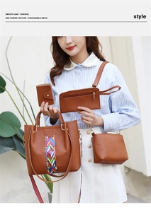 Braunes 4-teiliges Handtaschen-Set aus Leder mit Tragetasche und gewebtem Ethno-Riemen