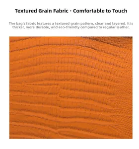 Macro shot of orange crocodile embossed leather showing thick texture and durability