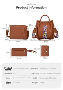 Detailierte Größentabelle für das 4-teilige PU-Leder Handtaschen-Set mit Umhängetasche