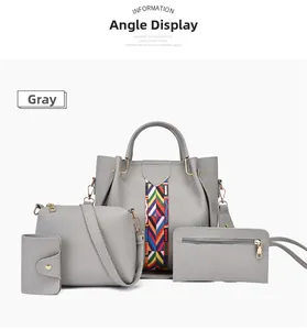 Detail des grauen 4-teiligen Handtaschen-Sets aus Kunstleder mit eleganter Litschimaserung