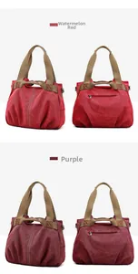 Detail view of canvas tote bag in watermelon red and purple with back zipper pocket