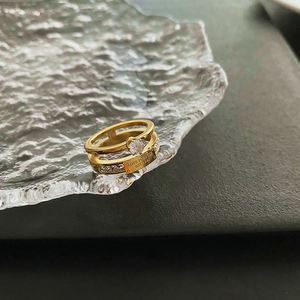 Gold double-layered steel ring with zircon and Love Forever Est 1981 engraving