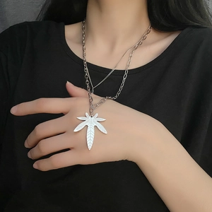Layered Stainless Steel Necklace With Maple Leaf And Star Pendant Hip Hop Streetwear Style For Men And Women