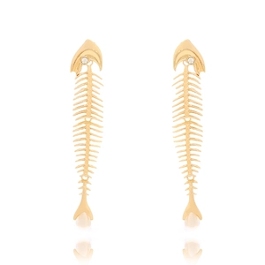 Vintage gold fishbone drop earrings with pearls and crystals in a retro marine design