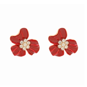 Boucles d'oreilles fleur rouge émaillée style Maillard avec centres en zircon brillant