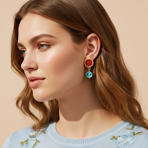 Retro Contrast Color Enamel Button Dangle Earrings Zinc Alloy Boutique Jewelry For Women Fashion Chic Stainless Steel Post