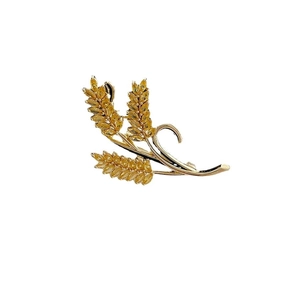 Elegant gold wheat brooch with sparkling yellow crystals for suits and coats