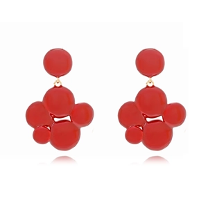 Boucles d'oreilles pendantes en émail rouge brillant avec grappes et détails dorés