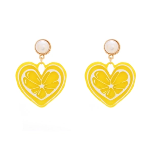 Boucles d'oreilles cœur citron de luxe avec perles blanches et plaqué or élégant