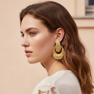 Textured Alloy Drop Earrings Irregular Geometric Fan Shape Hollow Design Retro Western Style Fashion Jewelry For Women