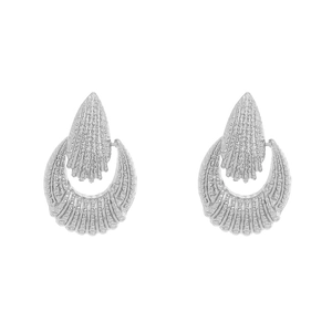 Modern hollow geometric silver earrings with textured metallic finish for women