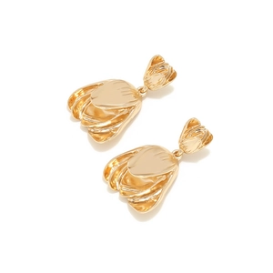 Polished double-layer golden tulip flower dangle earrings in a creative 3D floral design