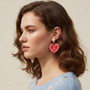 Boucles D'Oreilles Cœur Avec Künstliche Perle D'Imitation Motif Agrumes Émail Alliage Doux Coloré Cadeau De Saint Valentin Femmes