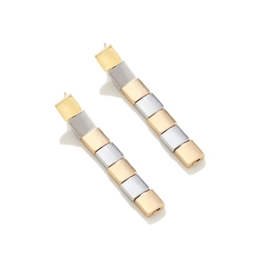 Moderne zweifarbige geometrische Quadrat-Ohrhänger mit poliertem Gold- und Silber-Finish