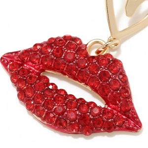 Pendente per orecchino a labbra rosse con strass scintillanti e lega dorata