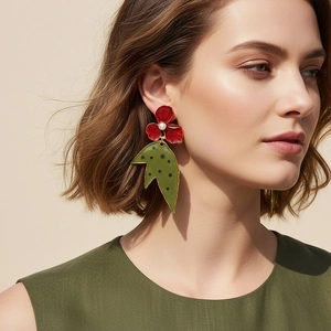 Flower Leaf Dangling Earrings Alloy Enamel Faux Artificial Pearl With Stainless Steel Earring Post Vintage Floral Long Drop Jewelry