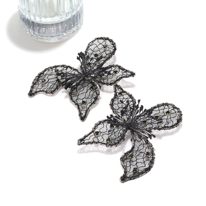 Luxurious handmade woven flower earrings with black lace and gold trim for women