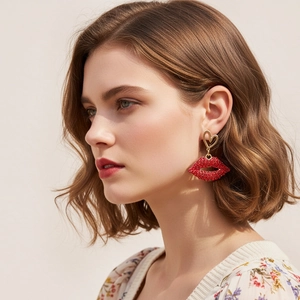 Orecchini Pendenti Labbra Cuore Lega Strass Con Perno In Acciaio Inossidabile Gioielli Moda San Valentino Per Donna