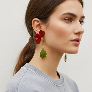 Boucles Oreilles Pendantes Fleurs Émail Peintes Main Alliage Zinc Avec Tige Acier Inoxydable Bijoux Floraux Artistiques Femmes