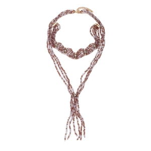 Bohemian multilayer beaded fringe necklace with purple beads and gold accents
