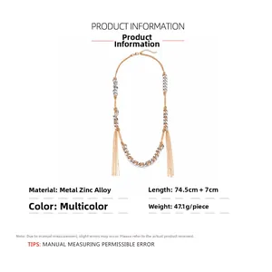 Detailed specs for oversized metal fringe tassel necklace with multi-chain design