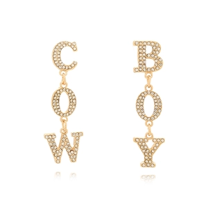 Western vintage gold cowboy earrings with sparkling rhinestones in a long dangle style
