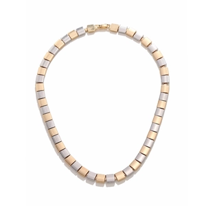 Modern two-tone gold and silver square geometric block link necklace for women
