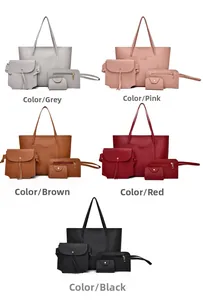 Set dettagliato 4 in 1 di borse tote in grigio, rosa, marrone, rosso e nero minimalista
