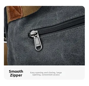 Detail of smooth YKK metal zipper and premium canvas texture on stylish tote bag