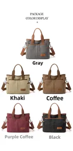Aperçu des coloris pour sac cabas en toile: gris, kaki, café, violet et noir